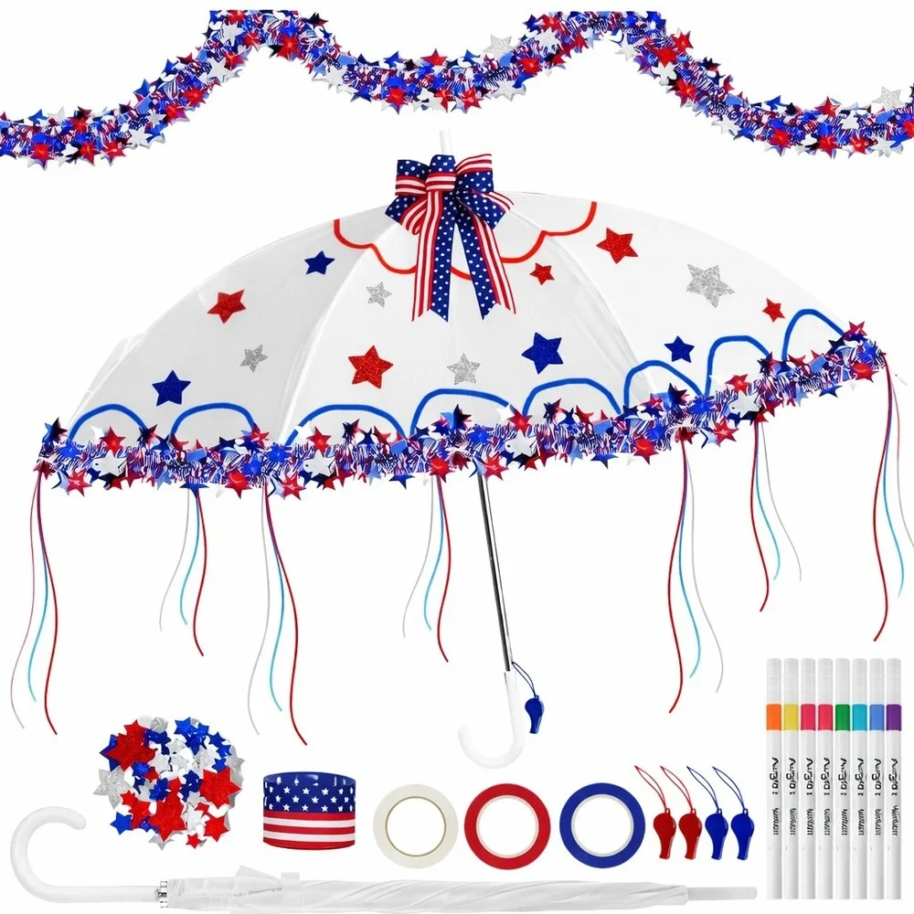 2‎ PCS Cinrobiye DIY 4th of July Umbrella Patriotic Decoration Parade Craft Set